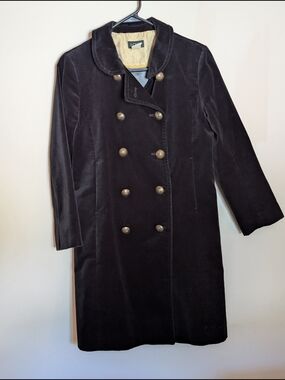 VTG J.Crew 2006 Black Cotton Velvet Double Breasted Coat Crown Buttons 4
